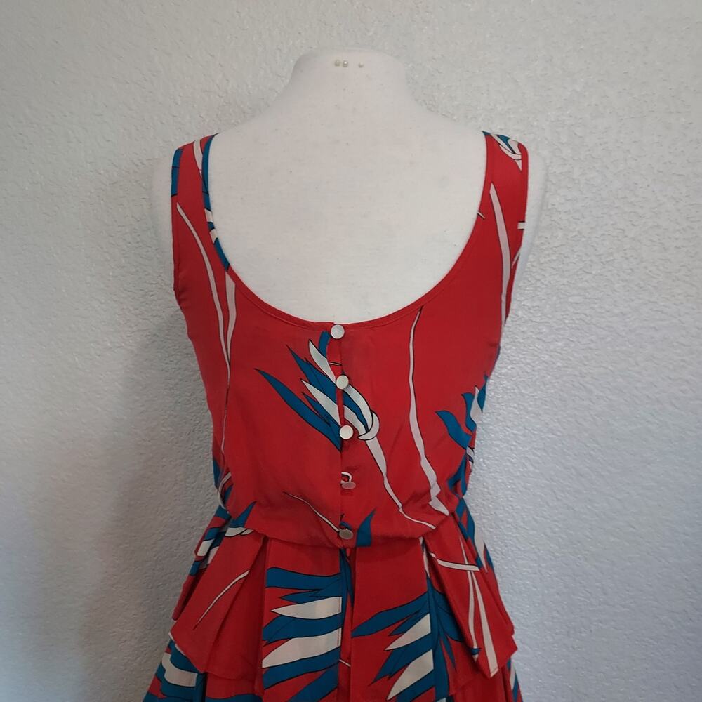 Sariah 100% Silk Red Palm Print Sleeveless Layered Dress Size 4 - Picture 9 of 13